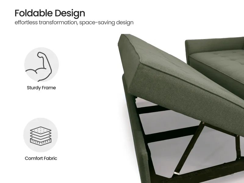 Zenith 2 Seater Sofa Cum Bed in Mineral Green